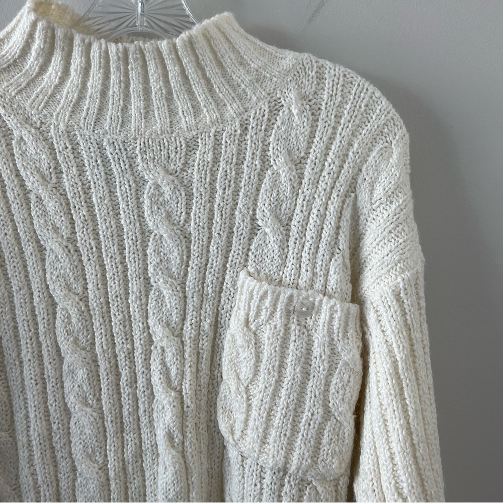 Vintage Mervyns White Cable Knit Turtleneck Pullover Sweater Sz S Preppy Capsule - Picture 5 of 7